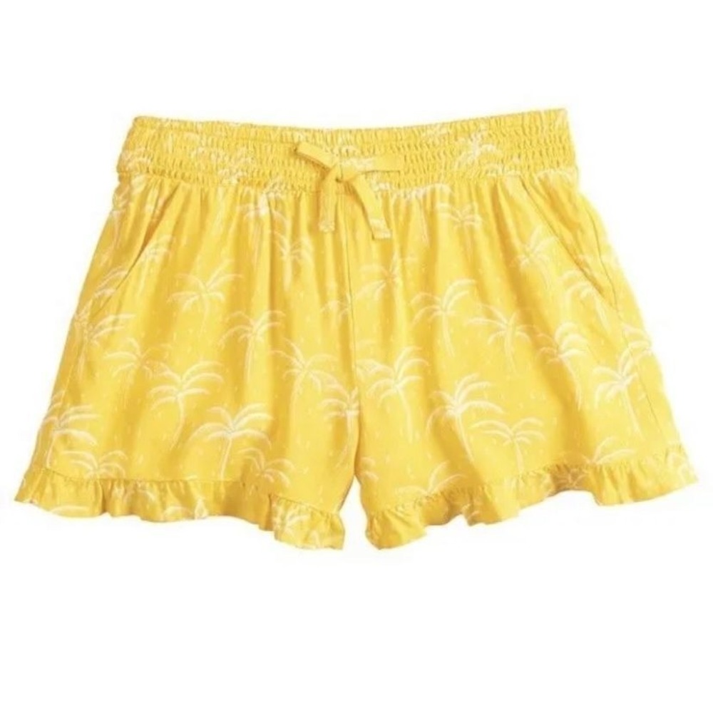 NWT Girls SO Smocked Waistband Ruffled Shorts Yellow Palm XS 6-6X